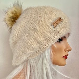 Hand Knits 2 Love Slouch Hat Beanie Fur Pom Pom